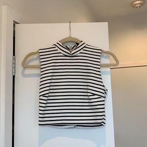 Navy and white striped high neck crop top